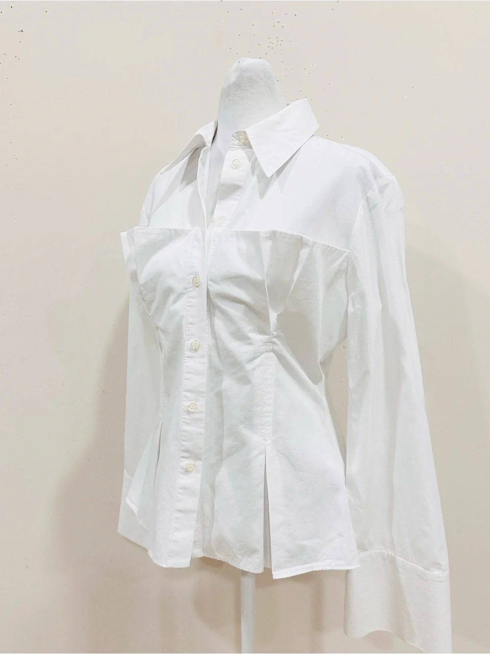 Zara White Poplin Corset Shirt Pleated Waist Ext Cuff Blouse M - Picture 3 of 12